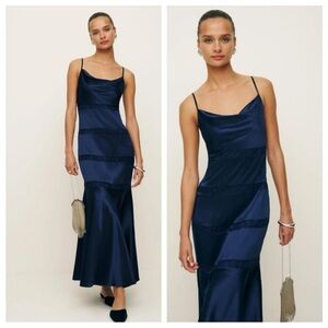 Reformation Riah Silk Dress Navy - Size 0